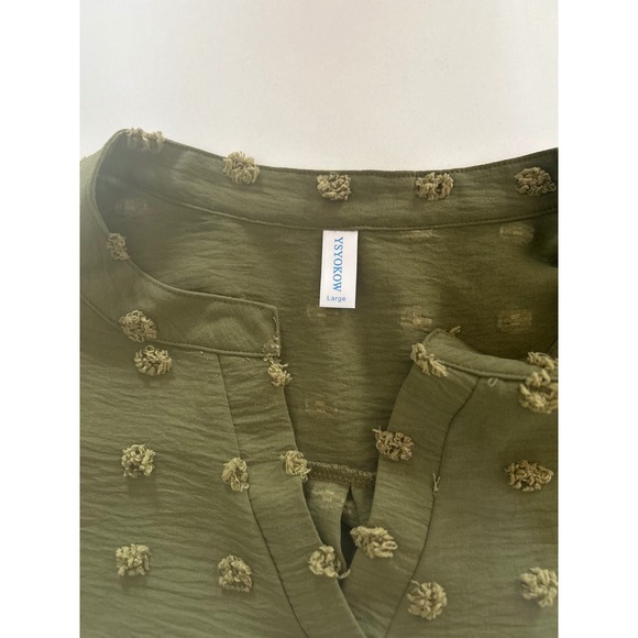 Olive green Business Casual Blouses V Neck Ruffle Sleeve Shirt Size - Picture 6 of 6